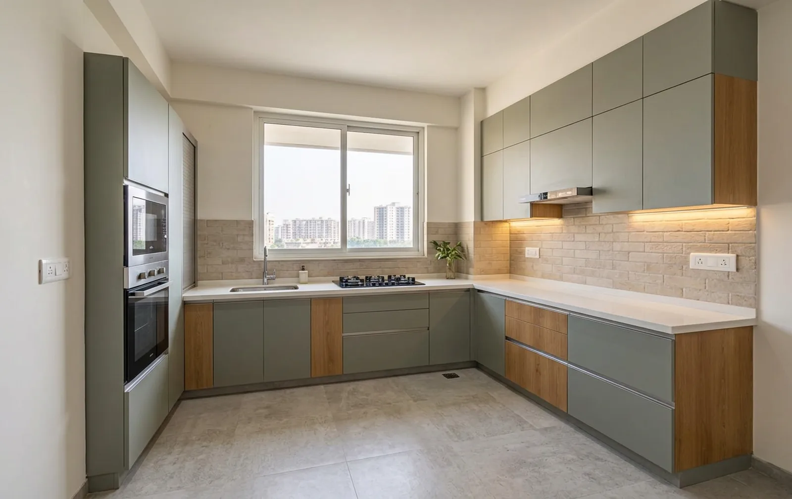 L-shaped modular kitchen after